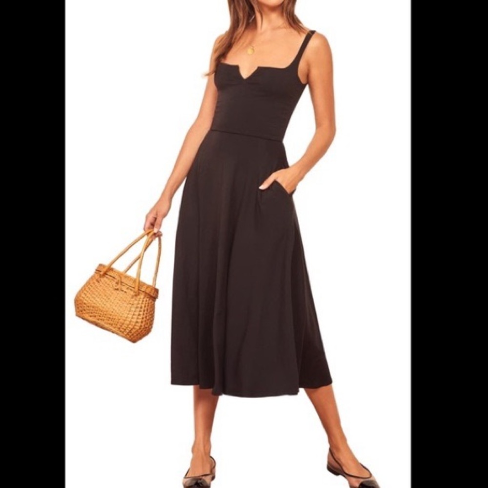 REFORMATION Zarina Notch Neck Dress Black